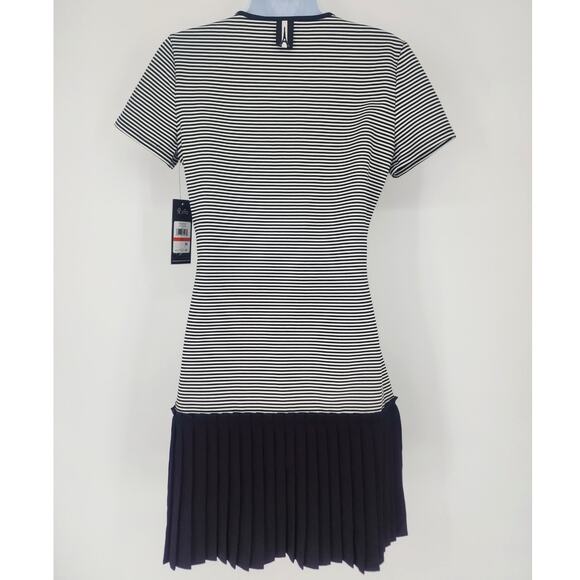 Karl Lagerfeld Paris Striped Knit Pleated Hem Dress Black White XS NWT - Picture 15 of 15